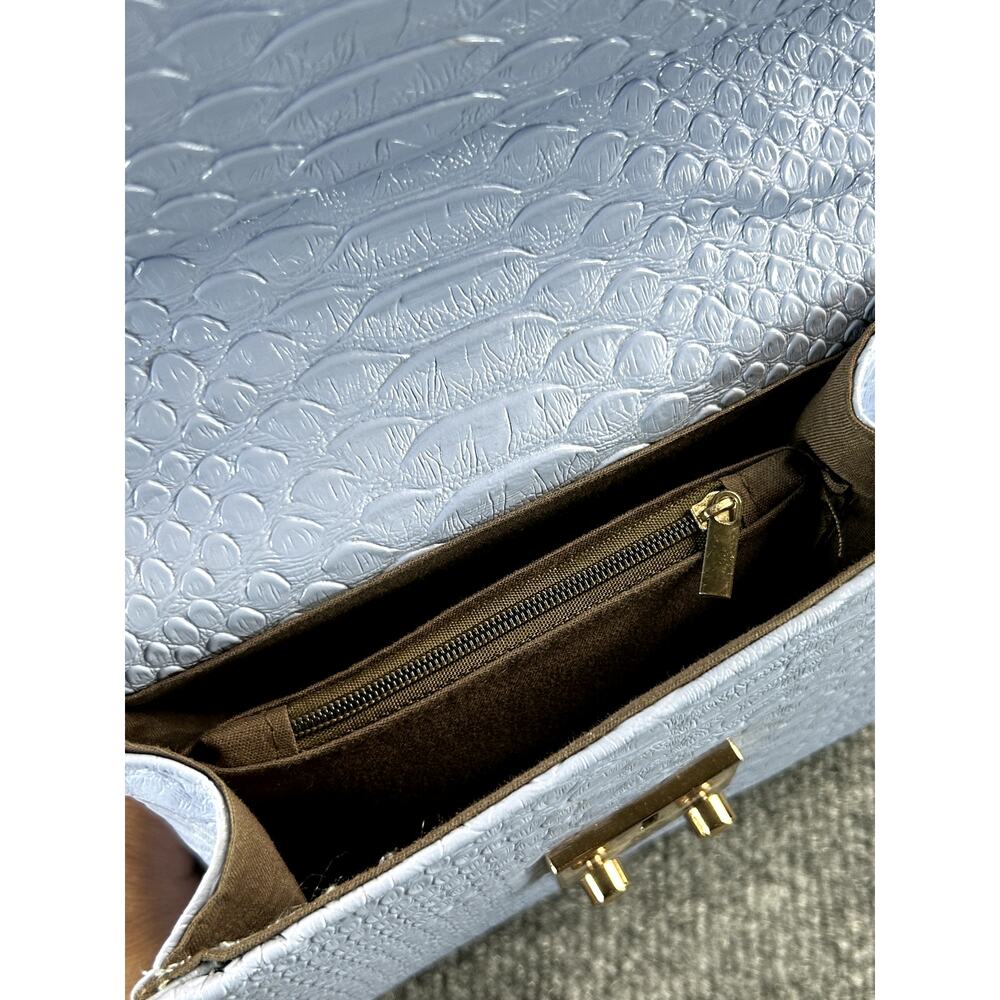 Womens Light Blue Croc Embossed Crossbody Shoulder Bag Gold Chain Purse Small - Picture 6 of 9